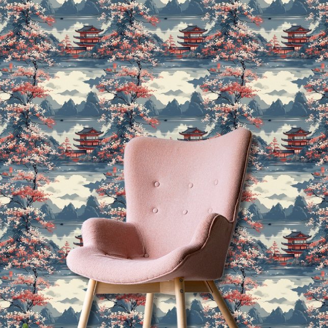 Japanese Sakura Pagoda Mountain Lake Landscape  Wallpaper (Creator Uploaded)