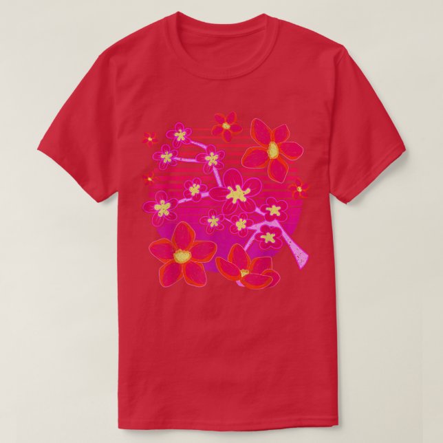 Japanese Sakura Pink Flower 80s Vaporwave Cherry B T-Shirt (Design Front)