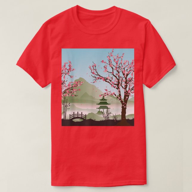 Japanese Sakura Pink Flower Japan Tree Cherry Blos T-Shirt (Design Front)