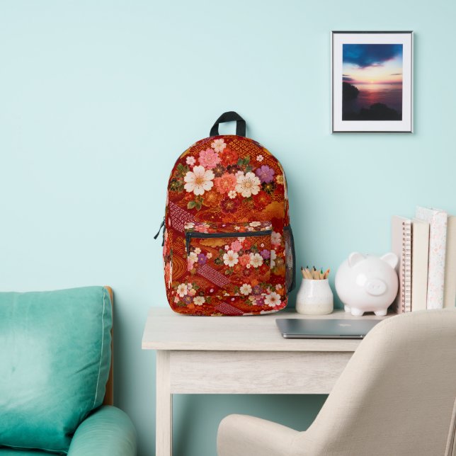 Japanese Sakura Red Kimono Floral Backpack (Insitu)