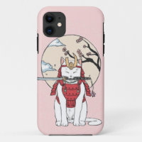 Japanese Sakura Samurai Cat Poster