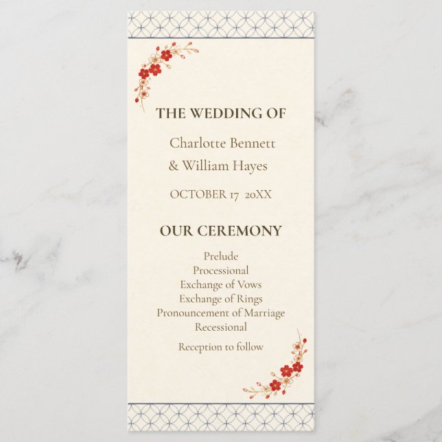 Japanese Sakura Shippo Wedding Program Programme (Front)