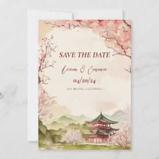 Japanese Sakura Traditional Save The Date Invitation