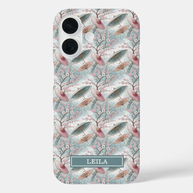 Japanese Sakura Umbrella Pattern Monogrammed Case-Mate iPhone Case (Back)