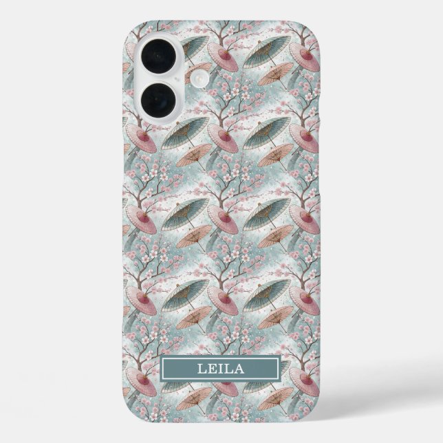 Japanese Sakura Umbrella Pattern Monogrammed Case-Mate iPhone Case (Back)