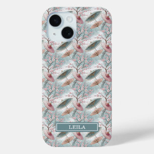 Japanese Sakura Umbrella Pattern Monogrammed iPhone 15 Case