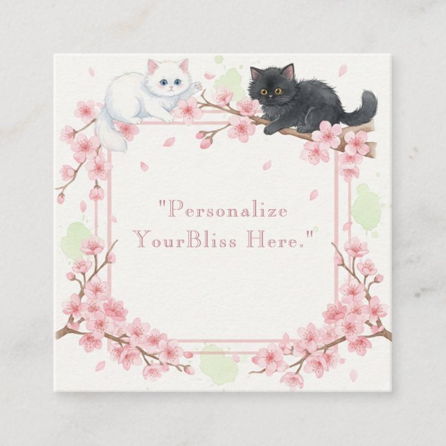 Japanese Sakura & Zen Cats Watercolor  Square Business Card (Front)