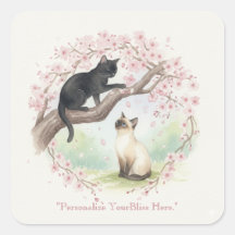 Japanese Sakura & Zen Cats Watercolor