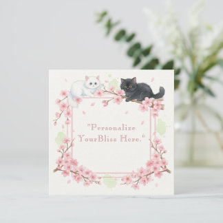 Japanese Sakura & Zen Cats Watercolor Thank You Card