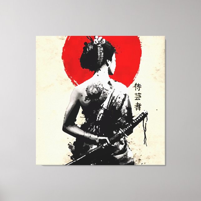 Japanese Samurai Abstract Stretched Canvas Print (Front)