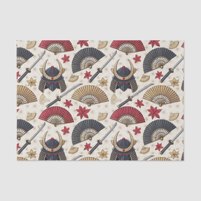 Japanese Samurai Armour & Katana Design Pattern Ar Tissue Paper (Front)