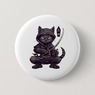 Japanese Samurai Black Cat Tattoo, Kawaii Ninja Bl 6 Cm Round Badge