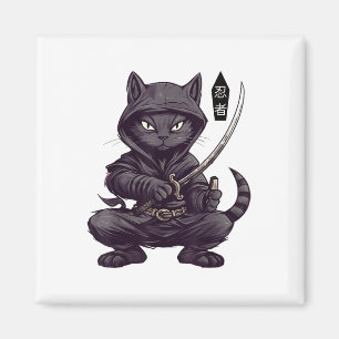 Japanese Samurai Black Cat Tattoo, Kawaii Ninja Bl Magnet