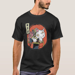 Japanese Samurai Cat Japan Aesthetic Sun Flag Japa T-Shirt