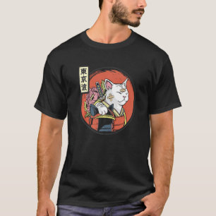Japanese Samurai Cat Japan Aesthetic Sun Flag Japa T-Shirt