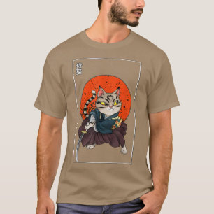 Japanese Samurai Cat Katana Ninja Kitty Kitten Nek T-Shirt