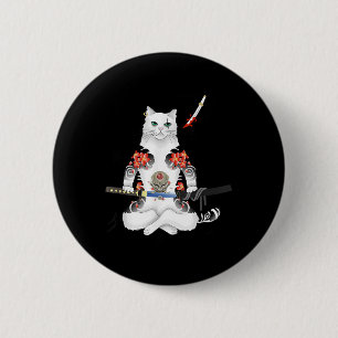 Japanese Samurai Cat Katana Ninja Yakuza Tattoo  6 Cm Round Badge