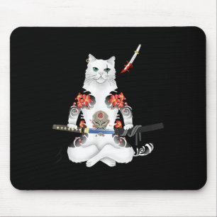 Japanese Samurai Cat Katana Ninja Yakuza Tattoo  Mouse Mat