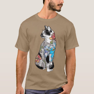 Japanese Samurai Cat Katana Ninja Yakuza Tattoo T-Shirt