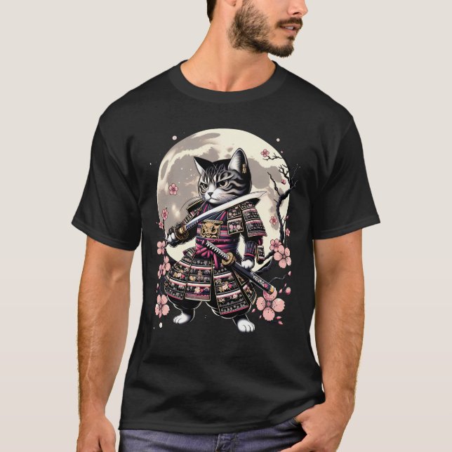 Japanese Samurai Cat Kawaii Ninja Cat Cherry T-Shirt (Front)