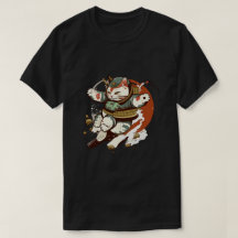 Japanese samurai Cat Man and woman's T-shirt