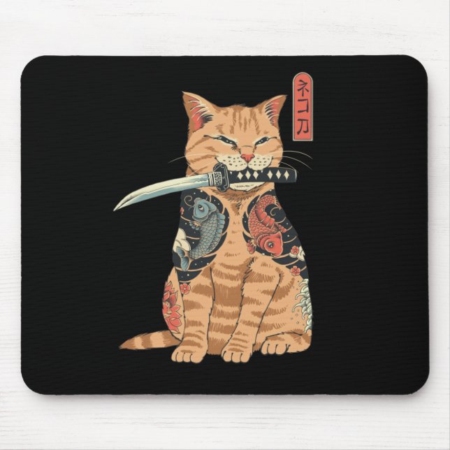 Japanese Samurai Cat Mouse bad Mat (Front)