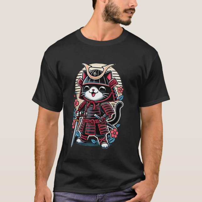 Japanese Samurai Cat Ninja Cat T-Shirt (Front)