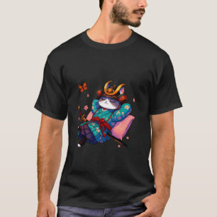 Japanese Samurai Cat Ninja Japanese Cat relaxing w T-Shirt