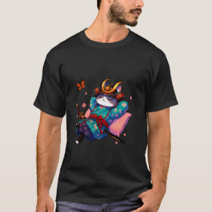 Japanese Samurai Cat Ninja Japanese Cat relaxing w T-Shirt