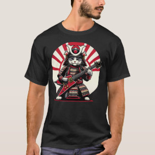 Japanese Samurai Cat Playing Electric Guitar Playe T-Shirt