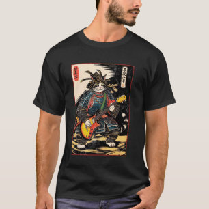 Japanese Samurai Cat Playing Electric Guitar Ukiyo T-Shirt