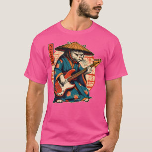 Japanese Samurai Cat Playing The Bass T-Shirt
