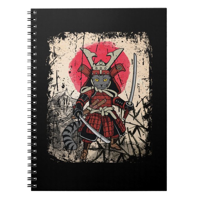 Japanese Samurai Cat Sword Fighter Notebook (Front)