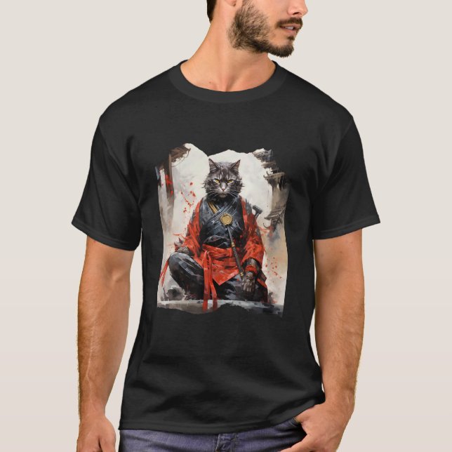 Japanese Samurai Cat T-Shirt (Front)