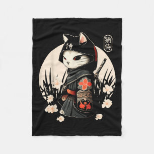 Japanese Samurai Cat Tattoo, Kawaii Ninja Cat _1 Fleece Blanket
