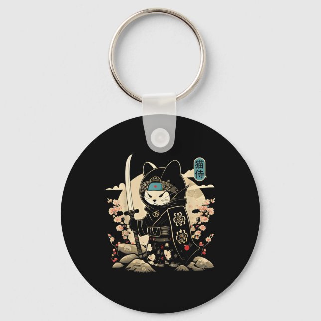 Japanese Samurai Cat Tattoo Kawaii Ninja Cat _1  Key Ring (Front)