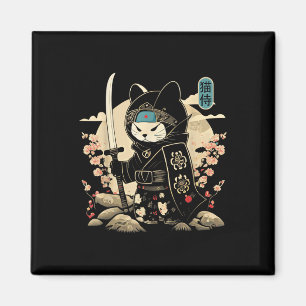 Japanese Samurai Cat Tattoo Kawaii Ninja Cat _1 Magnet