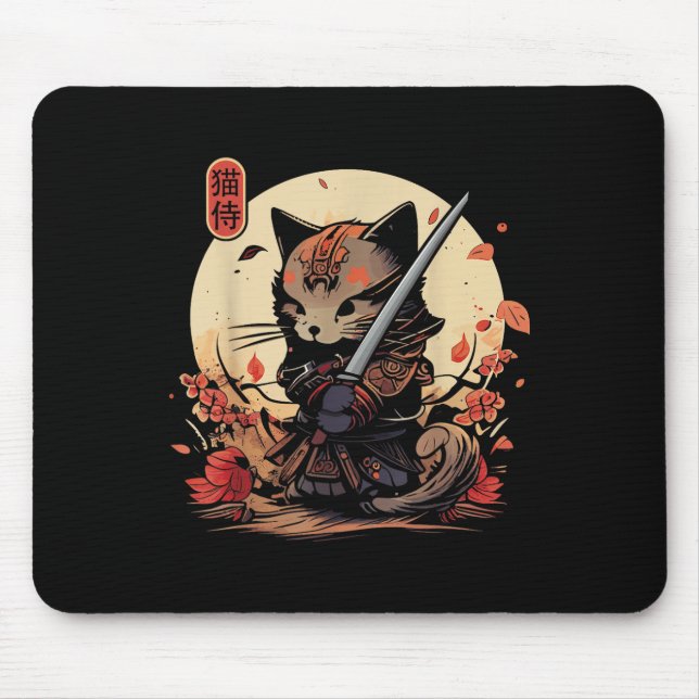 Japanese Samurai Cat Tattoo, Kawaii Ninja Cat _2  Mouse Mat (Front)