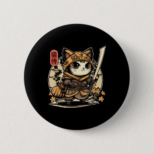 Japanese Samurai Cat Tattoo, Kawaii Ninja Cat _3  6 Cm Round Badge