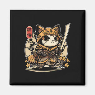 Japanese Samurai Cat Tattoo, Kawaii Ninja Cat _3 Magnet