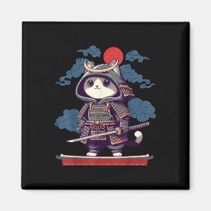 Japanese Samurai Cat Tattoo Kawaii Ninja Cat Anime Magnet