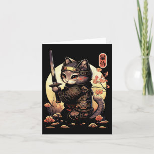 Japanese Samurai Cat Tattoo, Kawaii Ninja Cat  Card