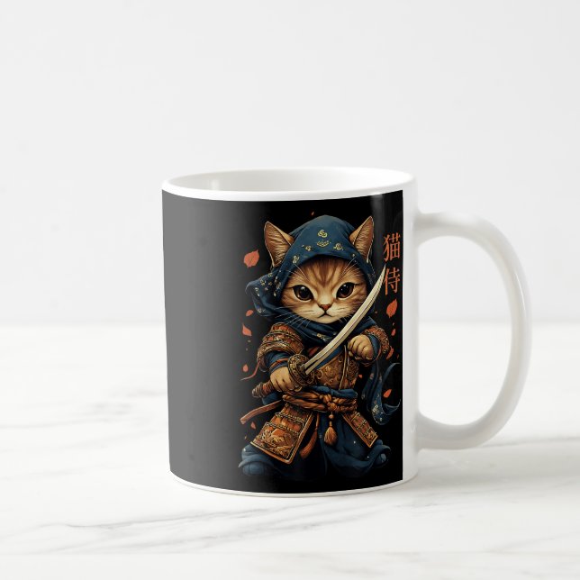 Japanese Samurai Cat Tattoo Kawaii Ninja Cat Cat W Coffee Mug (Right)
