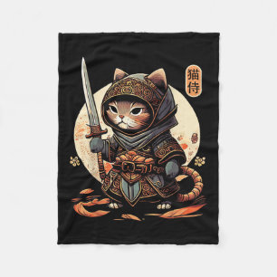 Japanese Samurai Cat Tattoo Kawaii Ninja Cat Fleece Blanket