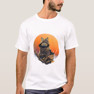 Japanese samurai cat tattoo kawaii ninja cat Long  T-Shirt