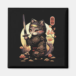 Japanese Samurai Cat Tattoo, Kawaii Ninja Cat  Magnet
