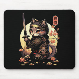 Japanese Samurai Cat Tattoo, Kawaii Ninja Cat Mouse Mat