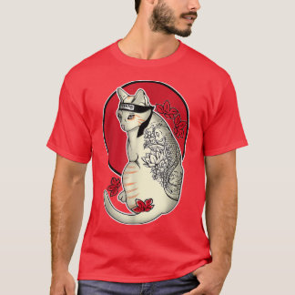 Japanese Samurai Cat Tattoo Ninja Cat Kawaii T-Shi T-Shirt