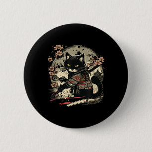 Japanese Samurai Cat Tattoo, Vintage Kawaii Ninja  6 Cm Round Badge