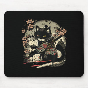 Japanese Samurai Cat Tattoo, Vintage Kawaii Ninja  Mouse Mat